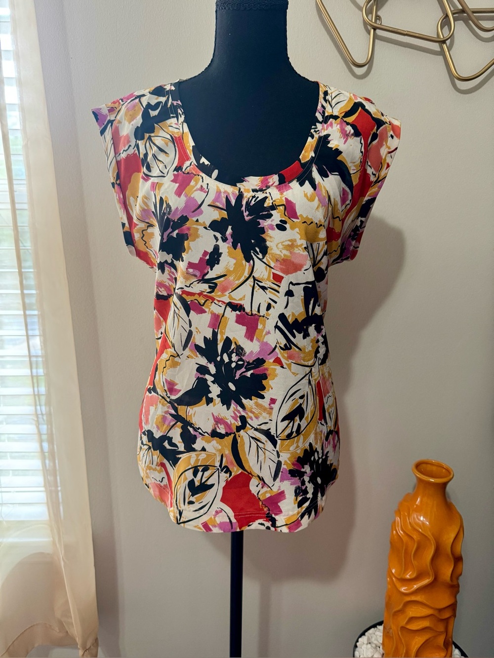 J.Crew Women's Floral Print Shirt in Coral, Black & Yellow